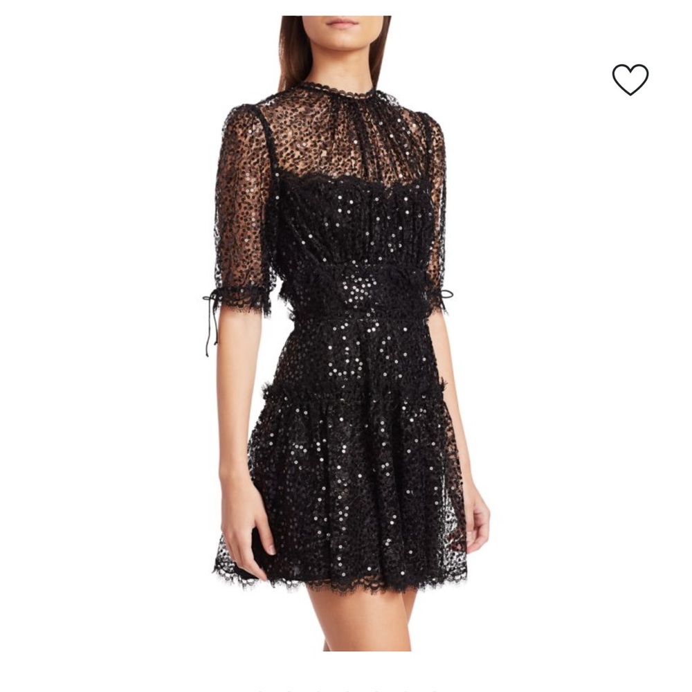 JONATHAN SIMKHAI Black Sequin & Lace Mini Dress small